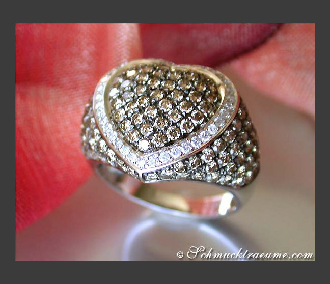 Pretty Heart Ring with Natural Brown & White Diamonds Pretty Heart Ring with Natural Brown & White Diamonds
