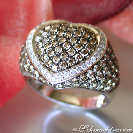 Pretty Heart Ring with Natural Brown & White Diamonds