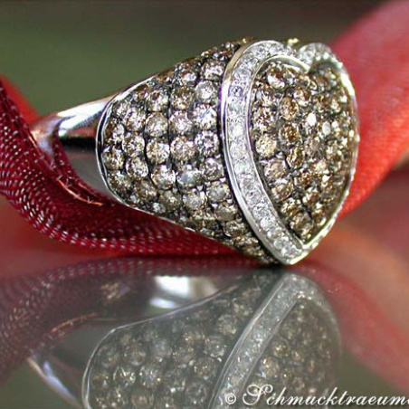 Pretty Heart Ring with Natural Brown & White Diamonds