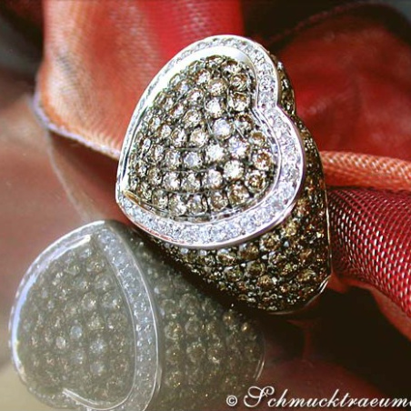 Pretty Heart Ring with Natural Brown & White Diamonds