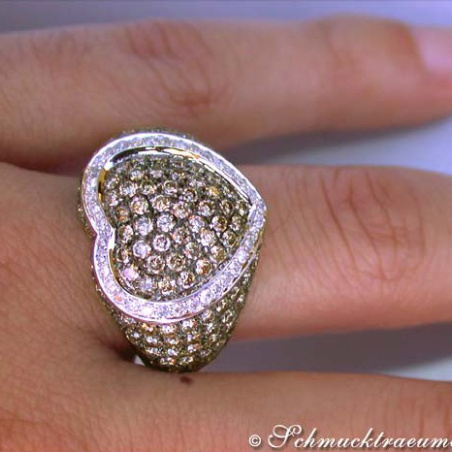 Pretty Heart Ring with Natural Brown & White Diamonds