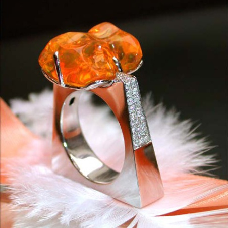 Extravagant Fire Opal Ring with Diamonds