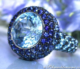 Spectacular Blue Topaz Ring with Sapphires