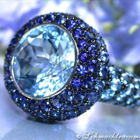 Spectacular Blue Topaz Ring with Sapphires