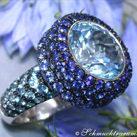 Spectacular Blue Topaz Ring with Sapphires