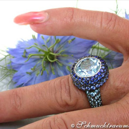 Spectacular Blue Topaz Ring with Sapphires