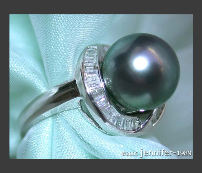 Elegant Tahitian Pearl Ring with Taper Diamonds Elegant Tahitian Pearl Ring with Taper Diamonds