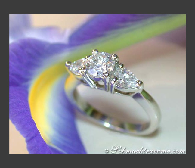 Feminine Diamond Solitaire Ring with Pear Shaped Diamonds
