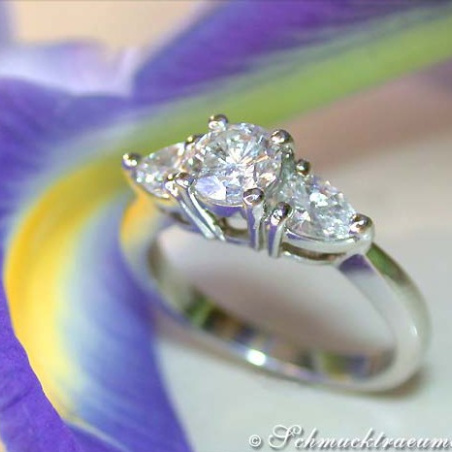 Feminine Diamond Solitaire Ring with Pear Shaped Diamonds