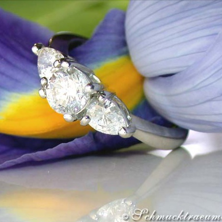Feminine Diamond Solitaire Ring with Pear Shaped Diamonds