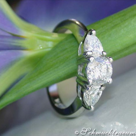 Feminine Diamond Solitaire Ring with Pear Shaped Diamonds