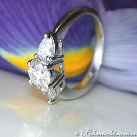 Feminine Diamond Solitaire Ring with Pear Shaped Diamonds