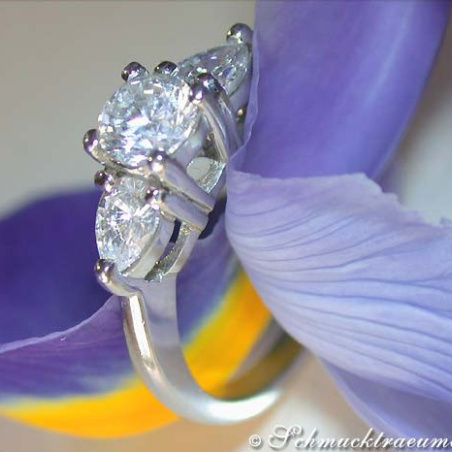 Feminine Diamond Solitaire Ring with Pear Shaped Diamonds