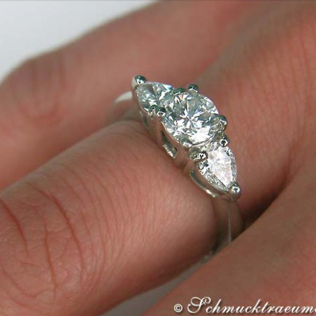 Feminine Diamond Solitaire Ring with Pear Shaped Diamonds