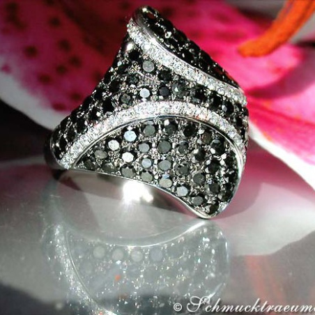 Solid Black & White Diamond Rhombic Style Ring