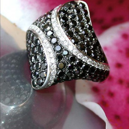 Solid Black & White Diamond Rhombic Style Ring