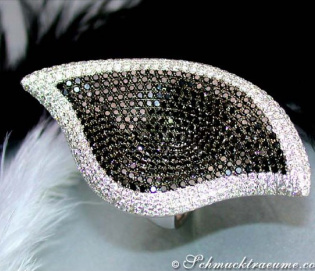 Opulent Black & White Diamond Leaf Style Ring