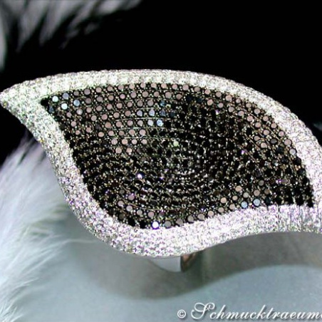 Opulent Black & White Diamond Leaf Style Ring