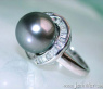 Tahitiperle Ring mit Trapez Diamanten in Weißgold 585