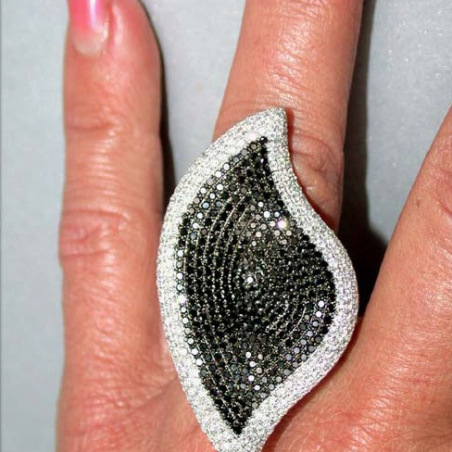 Opulent Black & White Diamond Leaf Style Ring