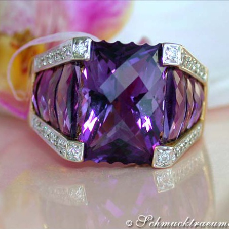 Unique Amethyst Ring with Diamonds