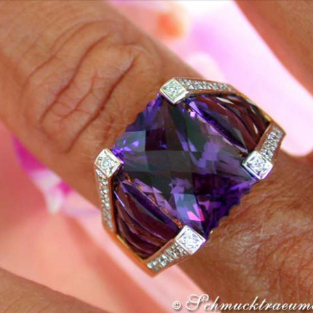 Unique Amethyst Ring with Diamonds