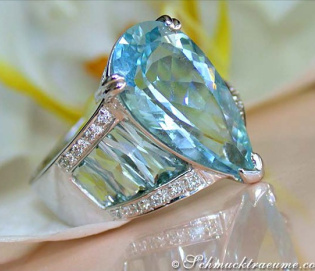 Huge Aquamarine Pear Ring with Diamonds
