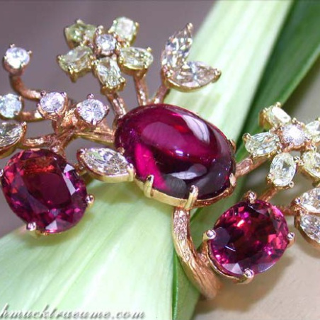 Spectacular Pink Tourmaline Diamond Blossom Ring