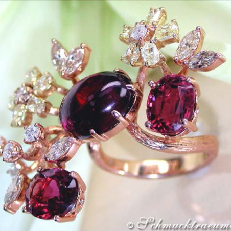 Spectacular Pink Tourmaline Diamond Blossom Ring