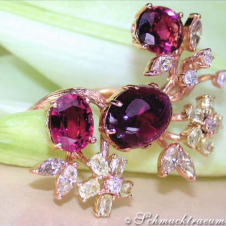 Spectacular Pink Tourmaline Diamond Blossom Ring