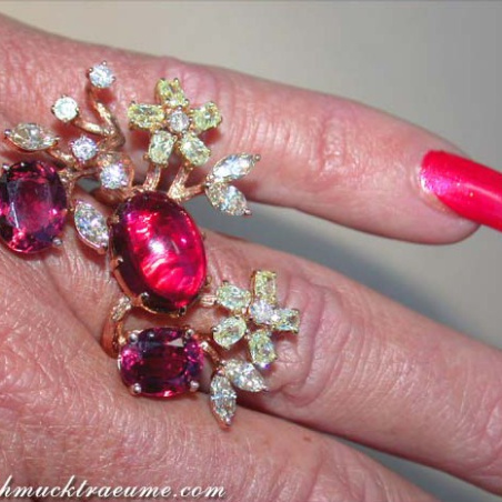 Spectacular Pink Tourmaline Diamond Blossom Ring