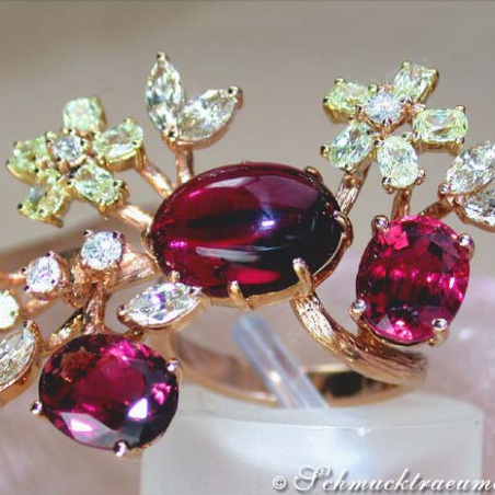 Spectacular Pink Tourmaline Diamond Blossom Ring