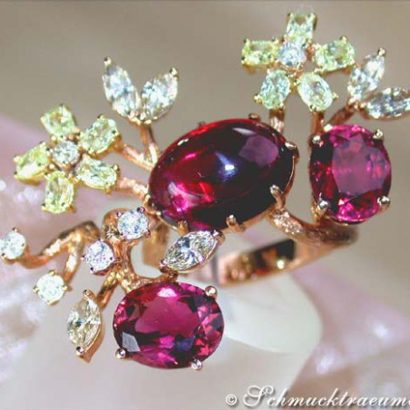 Spectacular Pink Tourmaline Diamond Blossom Ring