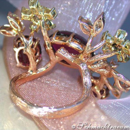 Spectacular Pink Tourmaline Diamond Blossom Ring