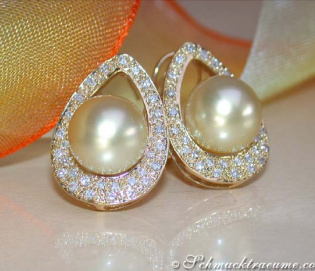 Golden Southsea Pearl Studs with Diamonds (Mikimoto Design)