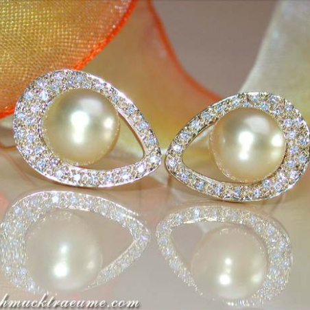 Golden Southsea Pearl Studs with Diamonds (Mikimoto Design)