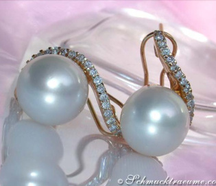 Beautiful Southsea Pearl Earrings with Diamonds