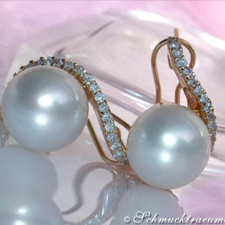 Beautiful Southsea Pearl Earrings with Diamonds