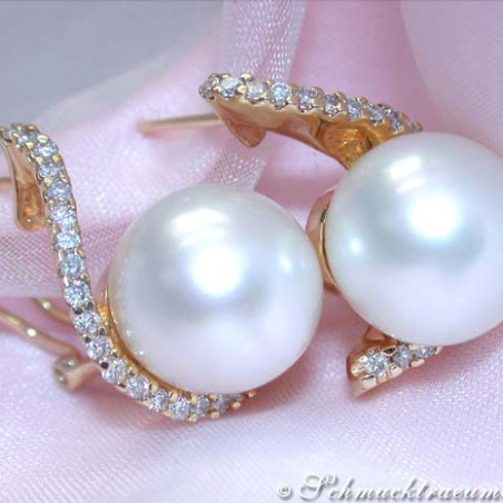 Beautiful Southsea Pearl Earrings with Diamonds