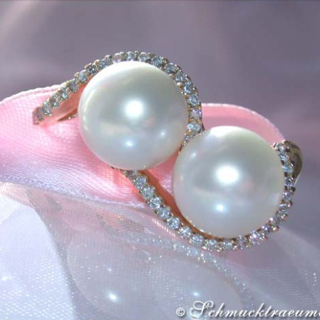Beautiful Southsea Pearl Earrings with Diamonds