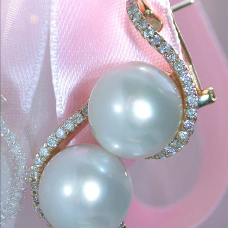 Beautiful Southsea Pearl Earrings with Diamonds
