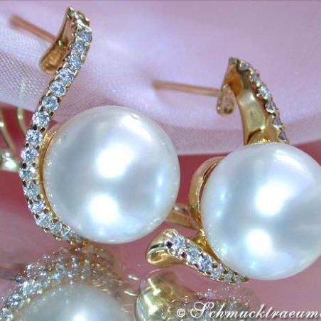 Beautiful Southsea Pearl Earrings with Diamonds