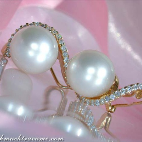 Beautiful Southsea Pearl Earrings with Diamonds