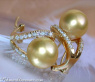 Attractive Golden South Sea Pearl Earrings with Diamonds