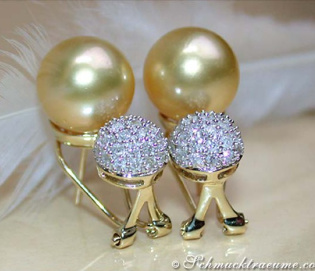 Golden Southsea Pearl Earrings with Diamond Pavé Balls