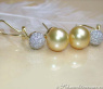 Golden Southsea Pearl Earrings with Diamond Pavé Balls