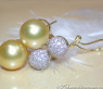 Golden Southsea Pearl Earrings with Diamond Pavé Balls