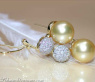 Golden Southsea Pearl Earrings with Diamond Pavé Balls