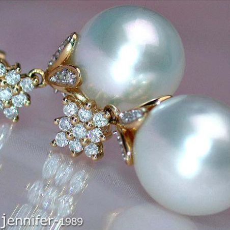 Southsea Pearl Earrings with Diamond Squares