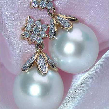 Southsea Pearl Earrings with Diamond Squares